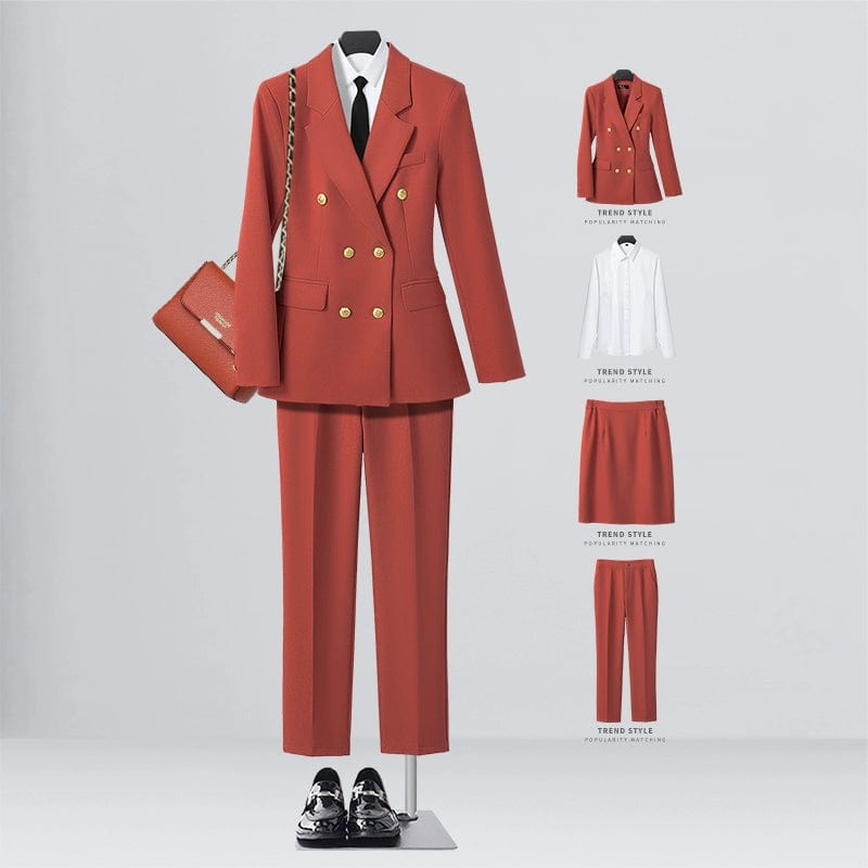 SHOWLU FASHION STORE [Four-piece] Orange suit + shirt + elastic waist overskirt + straight trousers / XL((57.50 kg-62.50 kg) Business Temperament Goddess Temperament Workwear Suit Vest