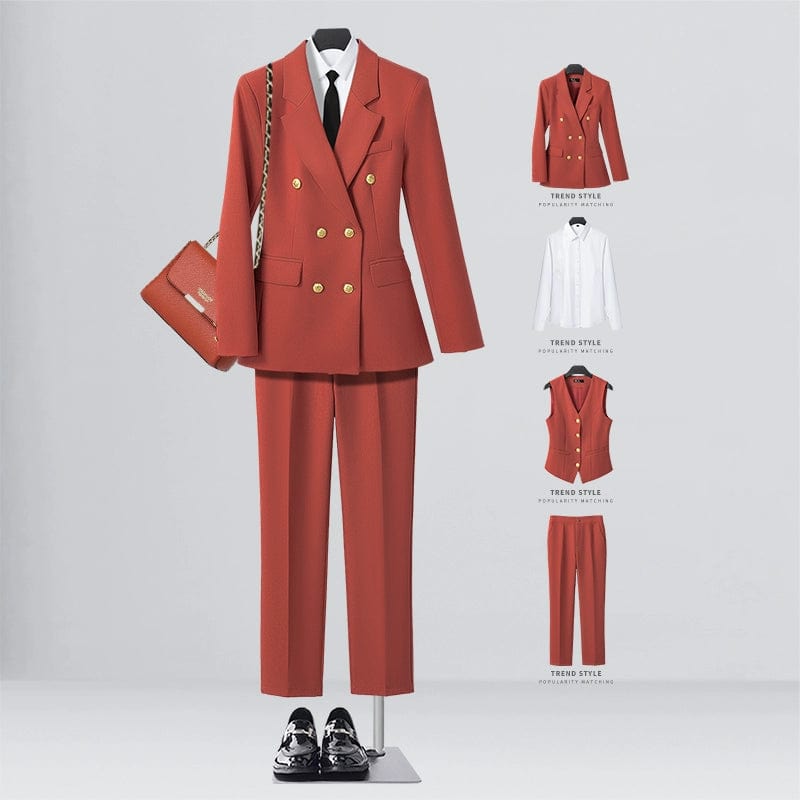 SHOWLU FASHION STORE [Four-piece] Orange suit + shirt + vest + straight trousers / XL((57.50 kg-62.50 kg) Business Temperament Goddess Temperament Workwear Suit Vest