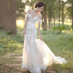  Showlu Fashion Store Free Freight Insurance Return / XS French Style off-Shoulder Trip Shoot Studio Main Wedding Dress Fishtail