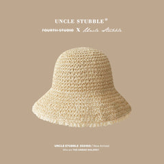  Showlu Fashion Store Free size (55-59cm) / Lace Straw Hat French Girls Travel Seaside Sunshade Lace