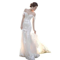  Showlu Fashion Store French Style off-Shoulder Trip Shoot Studio Main Wedding Dress Fishtail