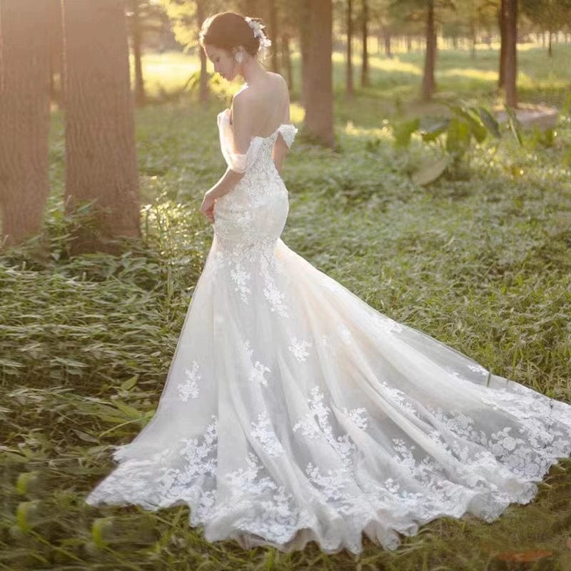  Showlu Fashion Store French Style off-Shoulder Trip Shoot Studio Main Wedding Dress Fishtail