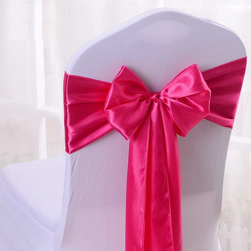  Showlu Fashion Store FUCHSIA / 15x270 cm Satin Chair Sash Wedding Decoration Bow Tie Band Birthday Party Hotel Show Nice Design Shiny Colour