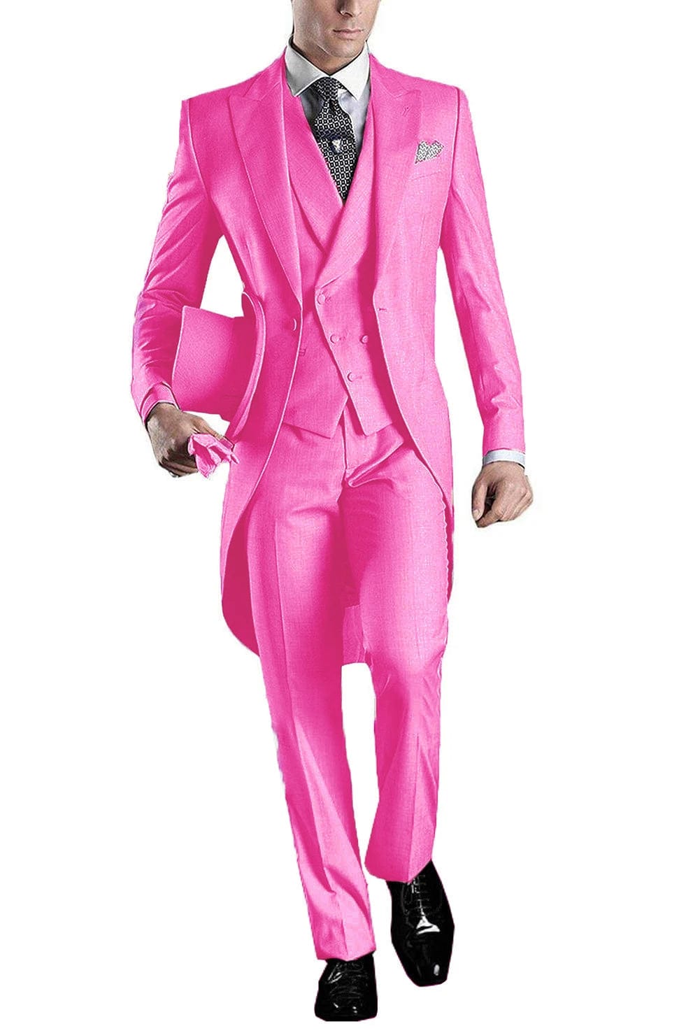  Showlu Fashion Store Fuchsia / 4XL Solid Men's Tailcoat Suit Set Business Tuxedos for Men Wedding Suit Coat Pants Vest 3 Pcs Set Dress Blazers Jacket Trousers