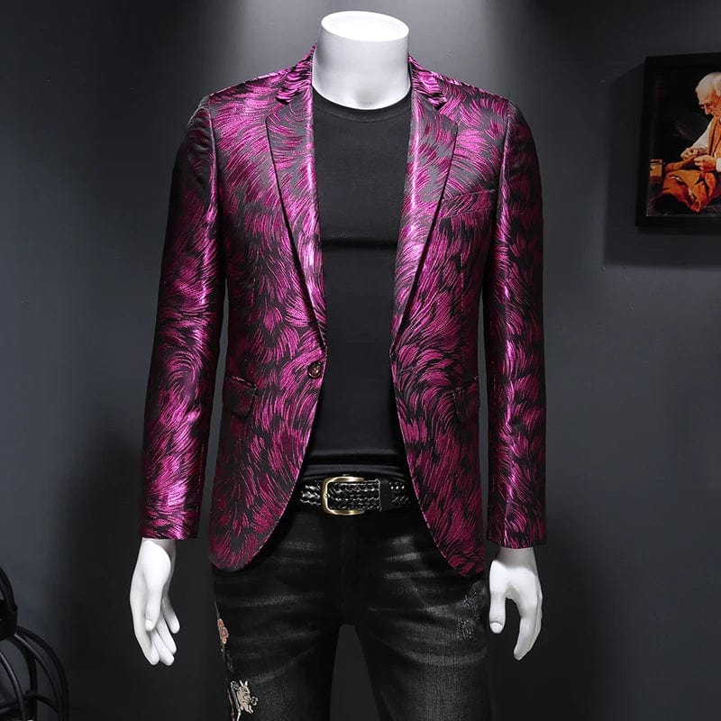 SHOWLU FASHION STORE Fuchsia / Asia XL 60-65KG Spring Luxury Embroidery Men Blazers New Men Gold Yarn Casual Suit Jacket Stage Dress High Quality Wedding Business Bleazer Man