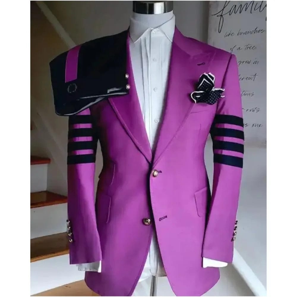 SHOWLU FASHION STORE fuchsia / M Patchwork Design Men's Symmetric Suits 2 Pieces New Tropical Matching Color Wedding Dress Groom Prom Tuxedos Blazer For Male