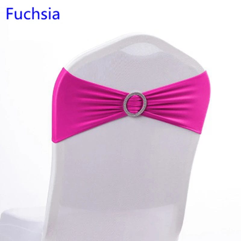  Showlu Fashion Store FUCHSIA Spandex Chair Sash Wedding With Round Buckle Lycra Stretch For All Band Universal Birthday Party Show Decoraiton