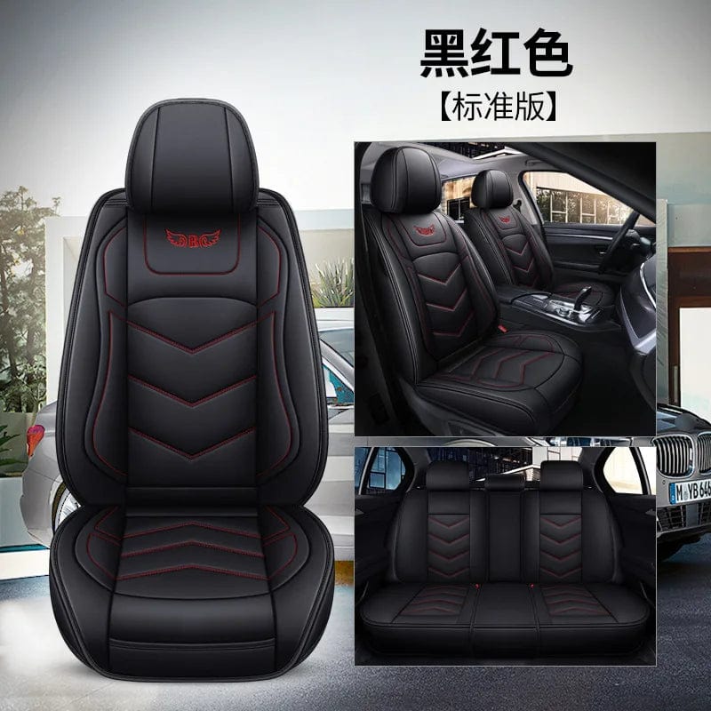  Showlu Fashion Store Full SET BlackRed Luxury Leather Car Seat Cover Set For Most Auto Chair Protector Pad Comfort Car Seat Cushion Universal Automotive Accessories