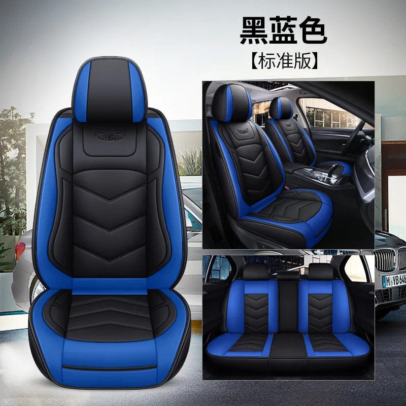  Showlu Fashion Store Full SET Blue Luxury Leather Car Seat Cover Set For Most Auto Chair Protector Pad Comfort Car Seat Cushion Universal Automotive Accessories