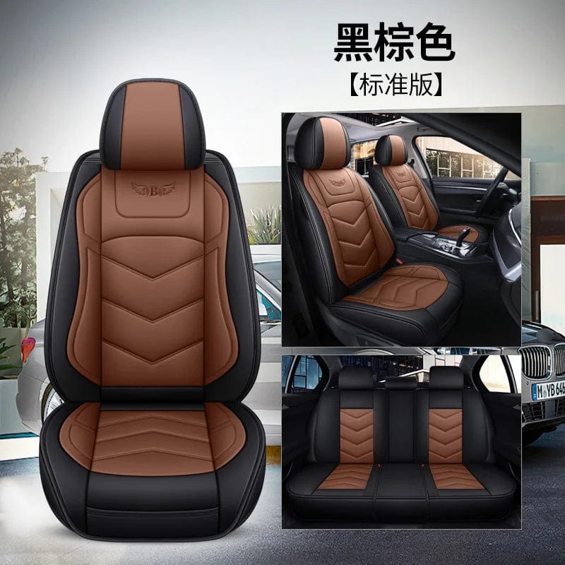  Showlu Fashion Store Full SET Coffee Luxury Leather Car Seat Cover Set For Most Auto Chair Protector Pad Comfort Car Seat Cushion Universal Automotive Accessories