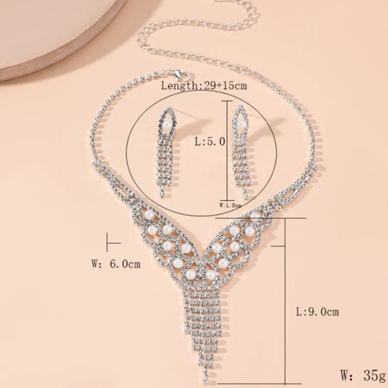  Showlu Fashion Store FYUAN Luxury Geometric Rhinestone Necklace Earrings For Women Long Tassel Jewelry Sets Ladies Weddings Banquet Accessory