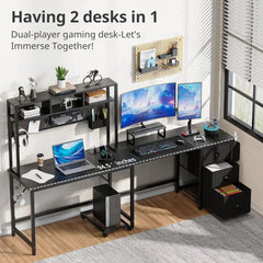 SHOWLU FASHION STORE Gaming Desk Computer Desk with Pegboard & Shelves Large L Shaped Desk with Drawers, Power Outlet & LED