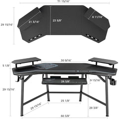 SHOWLU FASHION STORE Gaming Desk with Led Lights, 72" Large Wing-Shaped Studio Desk W Keyboard Tray Monitor Stand Dual Headphone Hanger Cup Holder