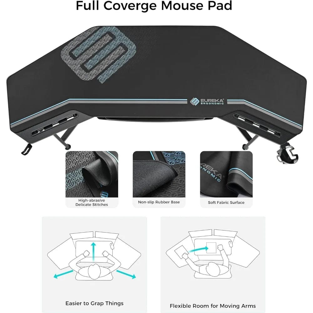 SHOWLU FASHION STORE Gaming Desk with Led Lights, 72" Large Wing-Shaped Studio Desk W Keyboard Tray Monitor Stand Dual Headphone Hanger Cup Holder