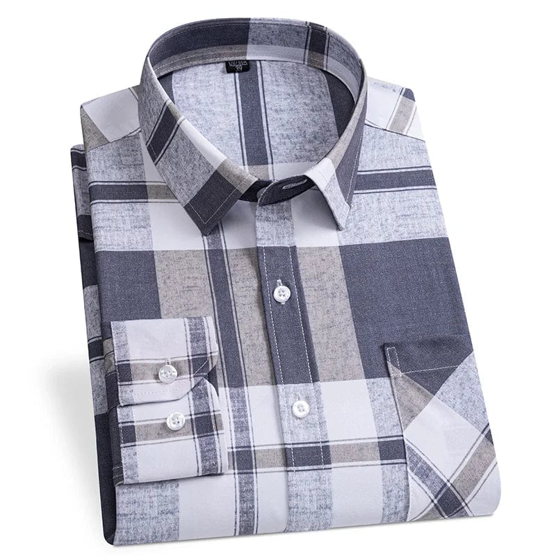  Showlu Fashion Store GDT3302 / 38 S New Long Sleeve Plaid Shirts For Men Classic Checked Fashion Clothing Easy Care Soft Businessman Smart Dress Casual Shirt Camisa