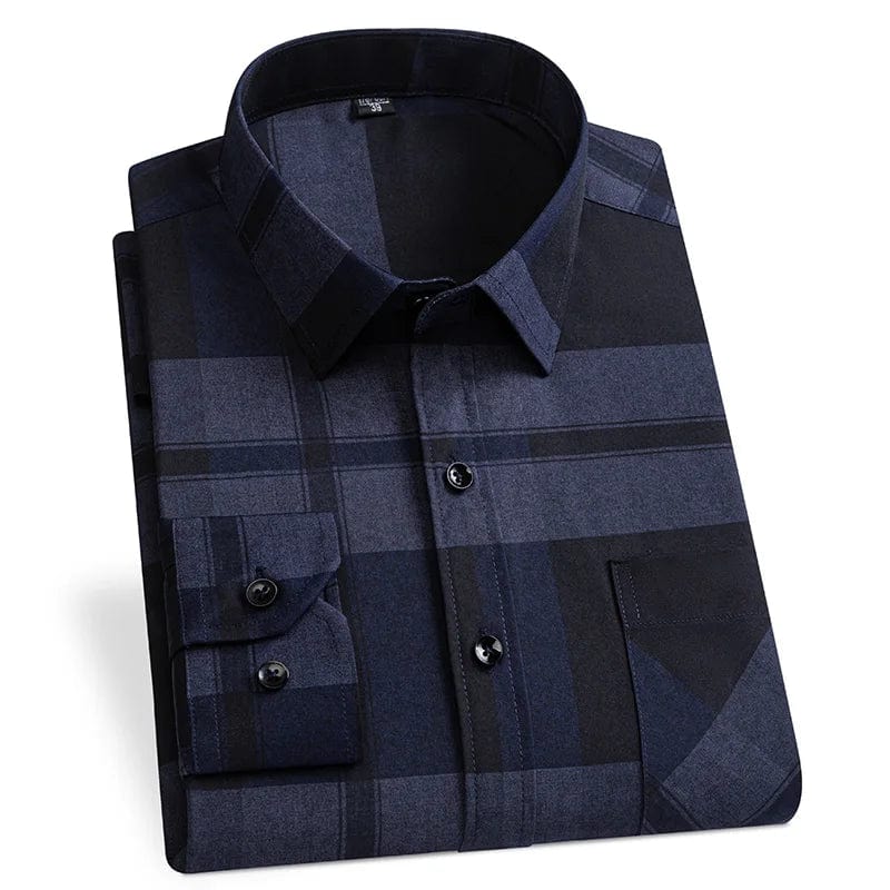  Showlu Fashion Store GDT3305 / 38 S New Long Sleeve Plaid Shirts For Men Classic Checked Fashion Clothing Easy Care Soft Businessman Smart Dress Casual Shirt Camisa