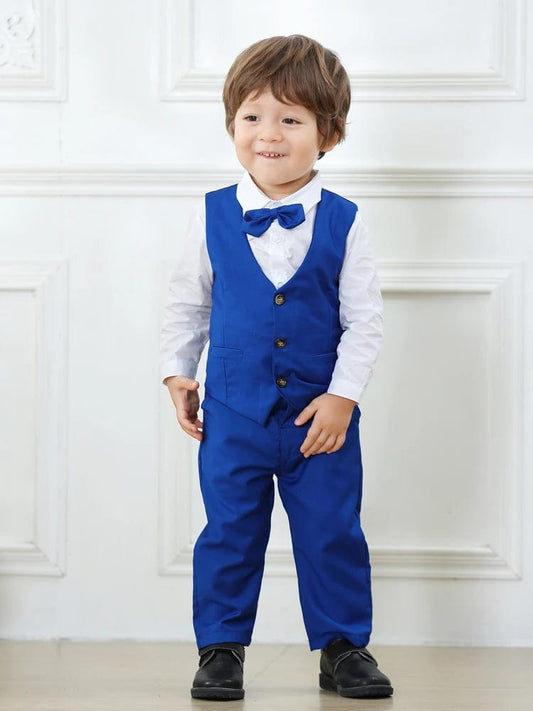  Showlu Fashion Store Gentleman Outfits Birthday Costume for Boy Children Spring Autumn Boutique Clothing Set Solid Vest Suit Kids Cotton Formal Wears