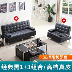 SHOWLU FASHION STORE Genuine leather Office sofa bed folding dual-purpose reclining office small apartment guest sofa black