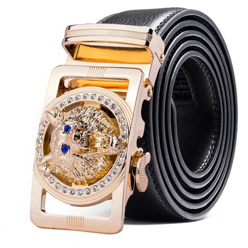  Showlu Fashion Store Genuine Leather Wolf belt for Men Polychrome rhinestone Alloy belt automatic buckle black Luxury Brand plus size Ceinture Homme