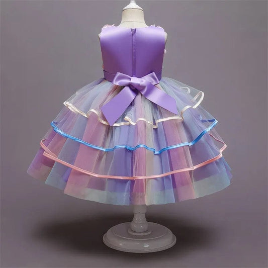  Showlu Fashion Store Girls Rainbow Tulle Dresses Kids Wedding Tutu Layers Cake Princess Elegant Party Prom Dress Children Communion Evening Clothes