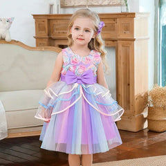  Showlu Fashion Store Girls Rainbow Tulle Dresses Kids Wedding Tutu Layers Cake Princess Elegant Party Prom Dress Children Communion Evening Clothes