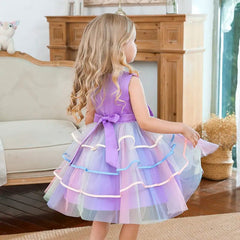  Showlu Fashion Store Girls Rainbow Tulle Dresses Kids Wedding Tutu Layers Cake Princess Elegant Party Prom Dress Children Communion Evening Clothes