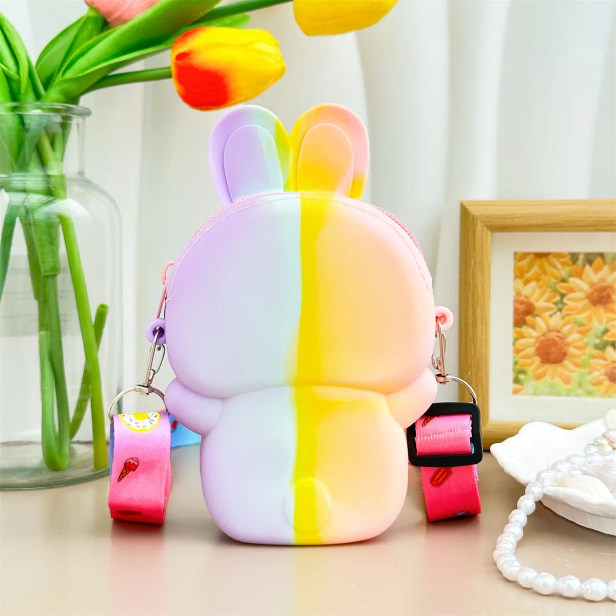  Showlu Fashion Store Girls Silicone Cute Rabbit Messenger Bag Coin Purse Children's Decompression Pop Fidget Toys