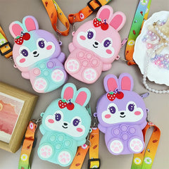  Showlu Fashion Store Girls Silicone Cute Rabbit Messenger Bag Coin Purse Children's Decompression Pop Fidget Toys