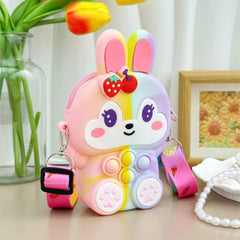  Showlu Fashion Store Girls Silicone Cute Rabbit Messenger Bag Coin Purse Children's Decompression Pop Fidget Toys