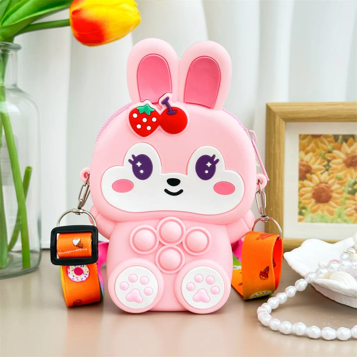  Showlu Fashion Store Girls Silicone Cute Rabbit Messenger Bag Coin Purse Children's Decompression Pop Fidget Toys