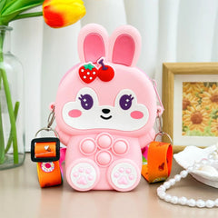  Showlu Fashion Store Girls Silicone Cute Rabbit Messenger Bag Coin Purse Children's Decompression Pop Fidget Toys