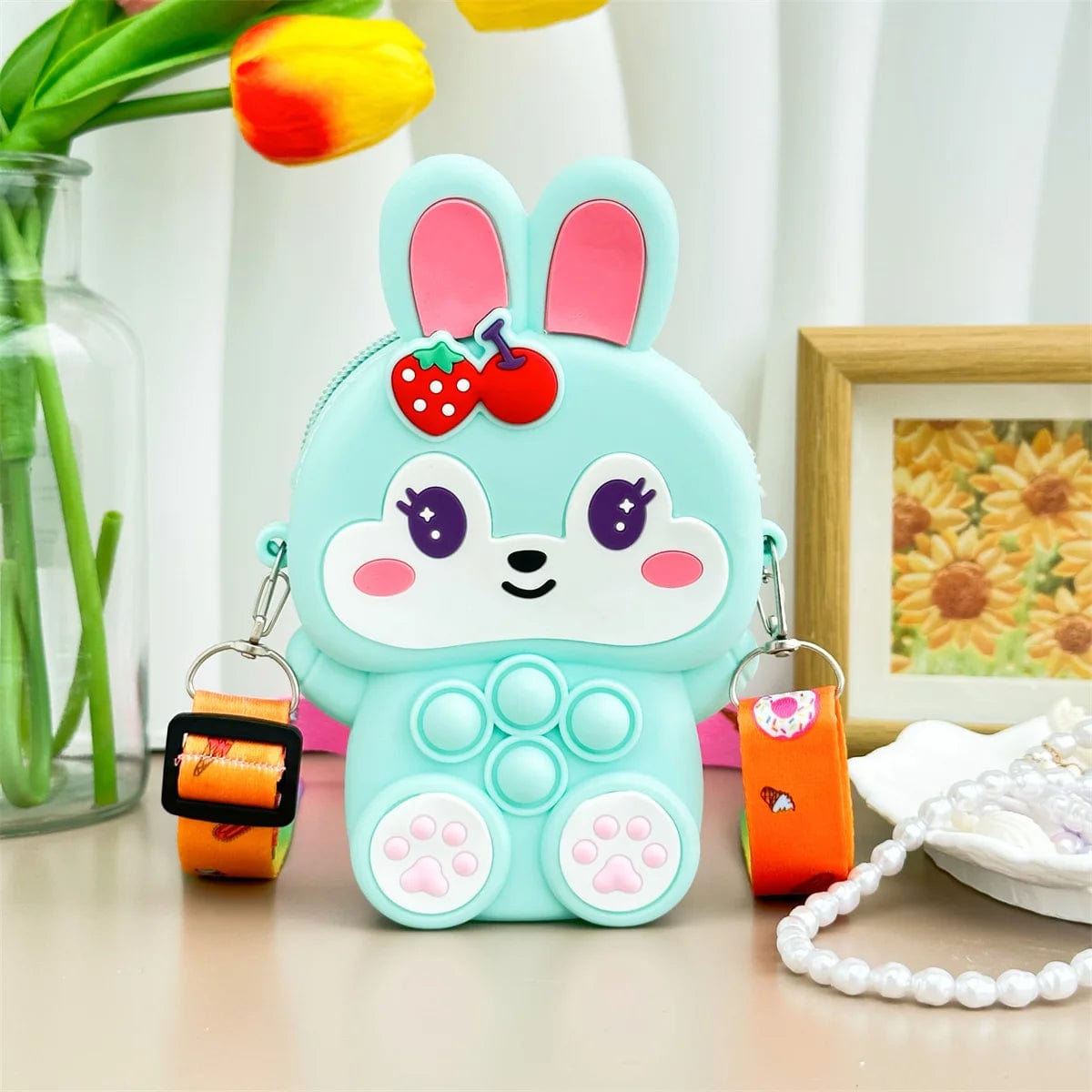  Showlu Fashion Store Girls Silicone Cute Rabbit Messenger Bag Coin Purse Children's Decompression Pop Fidget Toys