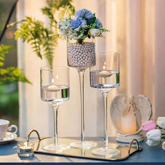  Showlu Fashion Store Glass Candleholder Clear TeaLight Candle Holder Holiday Wedding Tall Elegant Ideal for Home Dining Party Table Centerpiece Decor