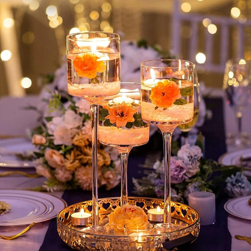  Showlu Fashion Store Glass Candleholder Clear TeaLight Candle Holder Holiday Wedding Tall Elegant Ideal for Home Dining Party Table Centerpiece Decor