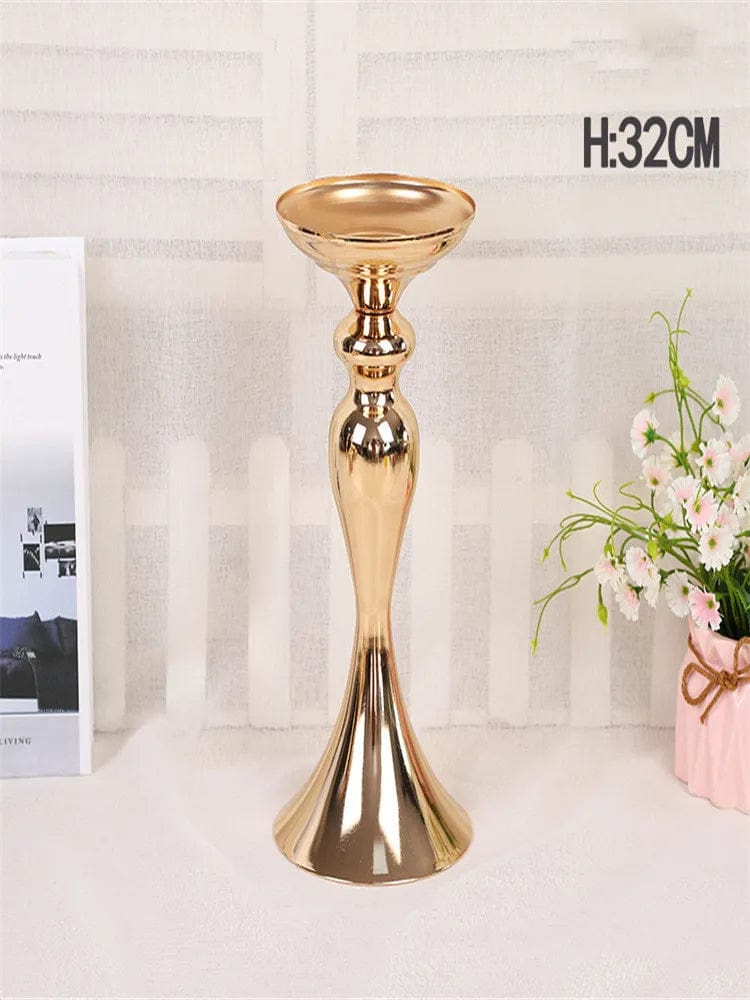  Showlu Fashion Store glod 32 cm Metal Candle Holders Flowers Vase Candlestick Centerpieces Road Lead Candelabra Centerpieces Wedding porps Christmas decoration