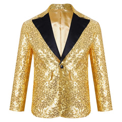  Showlu Fashion Store Gold / 14 Kids Boys Stylish Sequins Suit Lapel One Button Jacket Coat Wedding Banquet Party Modern Jazz Dancing Performance Blazer Tuxedo