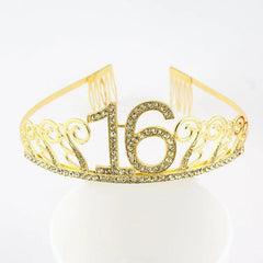  Showlu Fashion Store Gold 16 tiara Gold 30 40 50 60 Birthday Queen Tiara Birthday Crystal Crown for Women 30th 40th 50th 60th Birthday Party Decoration Cake Topper