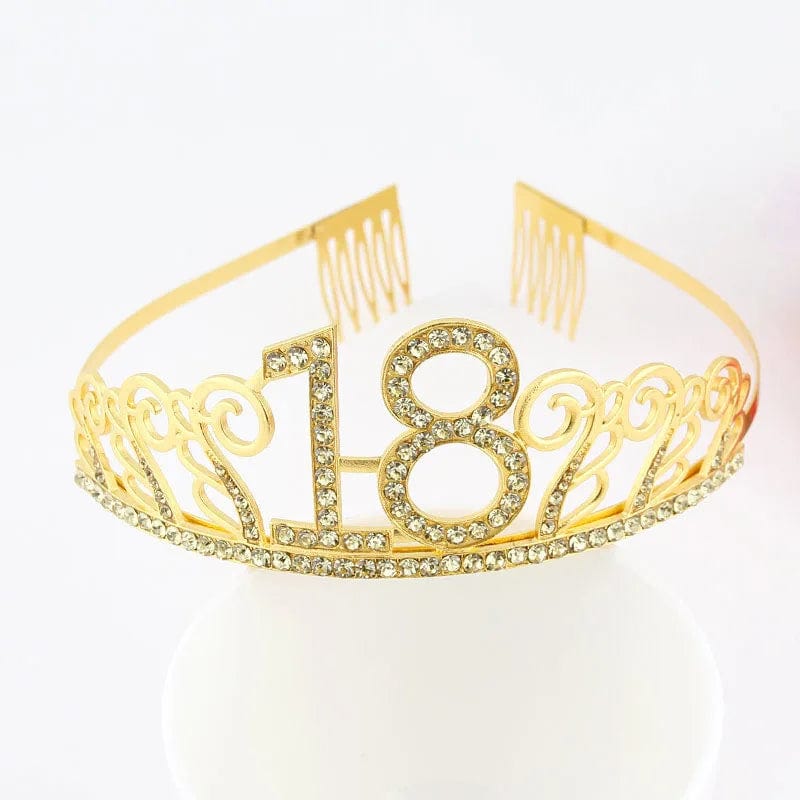  Showlu Fashion Store Gold 18 tiara Gold 30 40 50 60 Birthday Queen Tiara Birthday Crystal Crown for Women 30th 40th 50th 60th Birthday Party Decoration Cake Topper