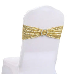 Showlu Fashion Store gold 20pcs Stretchy Sequin Chair Sashes Sparkly Gold Sash Band for Banquet Wedding Party Home Outdoor Chair Cover Sash Decorations