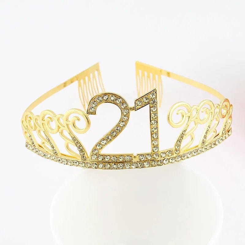  Showlu Fashion Store Gold 21 tiara Gold 30 40 50 60 Birthday Queen Tiara Birthday Crystal Crown for Women 30th 40th 50th 60th Birthday Party Decoration Cake Topper