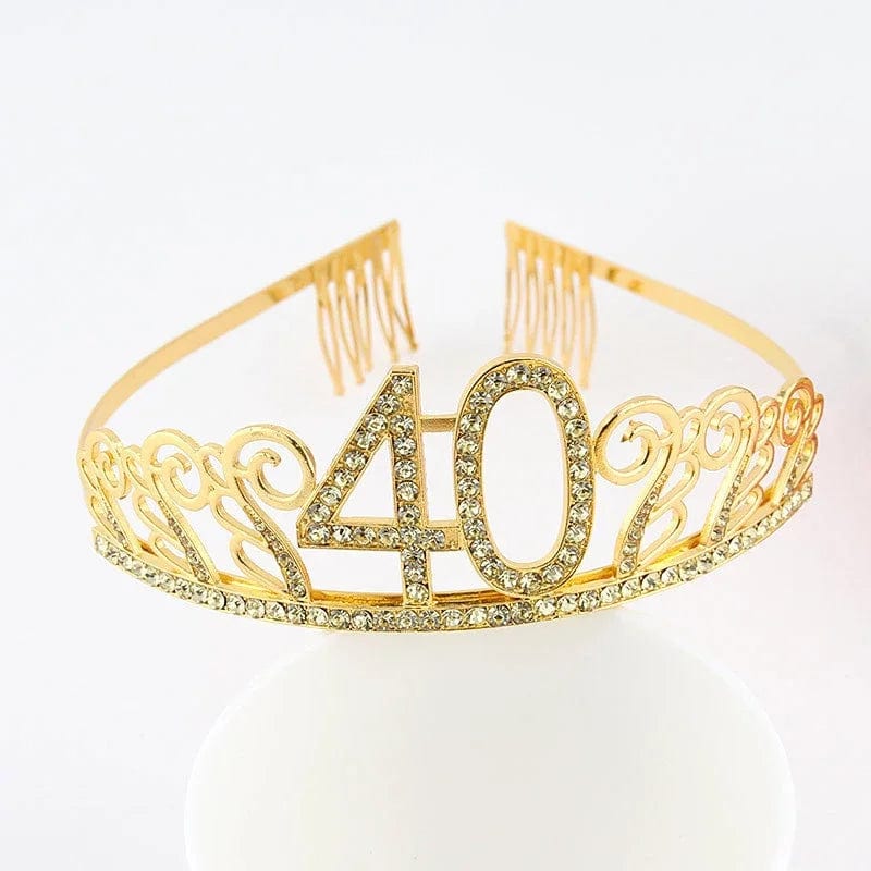  Showlu Fashion Store Gold 30 40 50 60 Birthday Queen Tiara Birthday Crystal Crown for Women 30th 40th 50th 60th Birthday Party Decoration Cake Topper