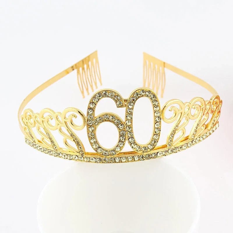  Showlu Fashion Store Gold 30 40 50 60 Birthday Queen Tiara Birthday Crystal Crown for Women 30th 40th 50th 60th Birthday Party Decoration Cake Topper