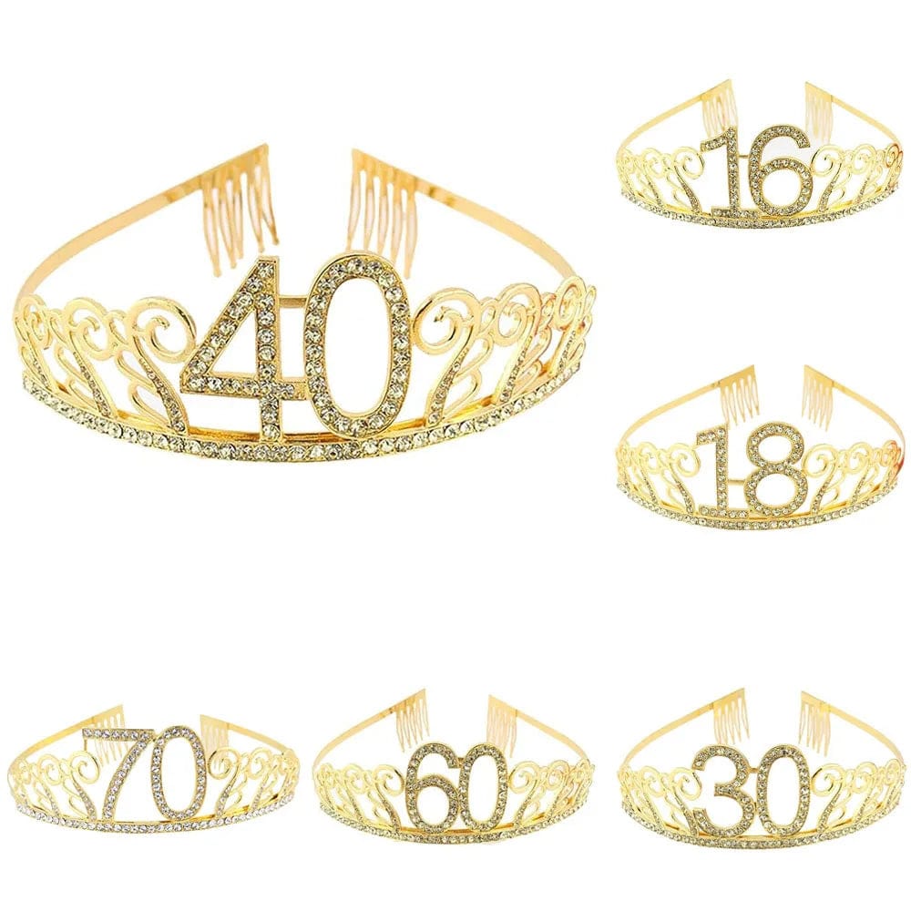  Showlu Fashion Store Gold 30 40 50 60 Birthday Queen Tiara Birthday Crystal Crown for Women 30th 40th 50th 60th Birthday Party Decoration Cake Topper