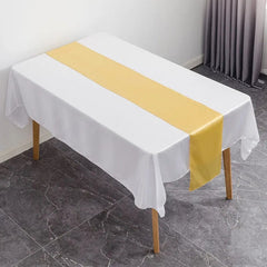 Showlu Fashion Store gold / 30X275CM 12x108 Inch Satin Wedding Table Runners for Wedding Banquet Table Decorations Bright Silk Smooth Spring Party Chair Sashes Bows