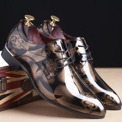 SHOWLU FASHION STORE gold / 40 Office Men Dress Shoes Floral Pattern Men Formal Shoes Leather Luxury Fashion Groom Wedding Shoes Men Oxford Shoes Dress 37-50