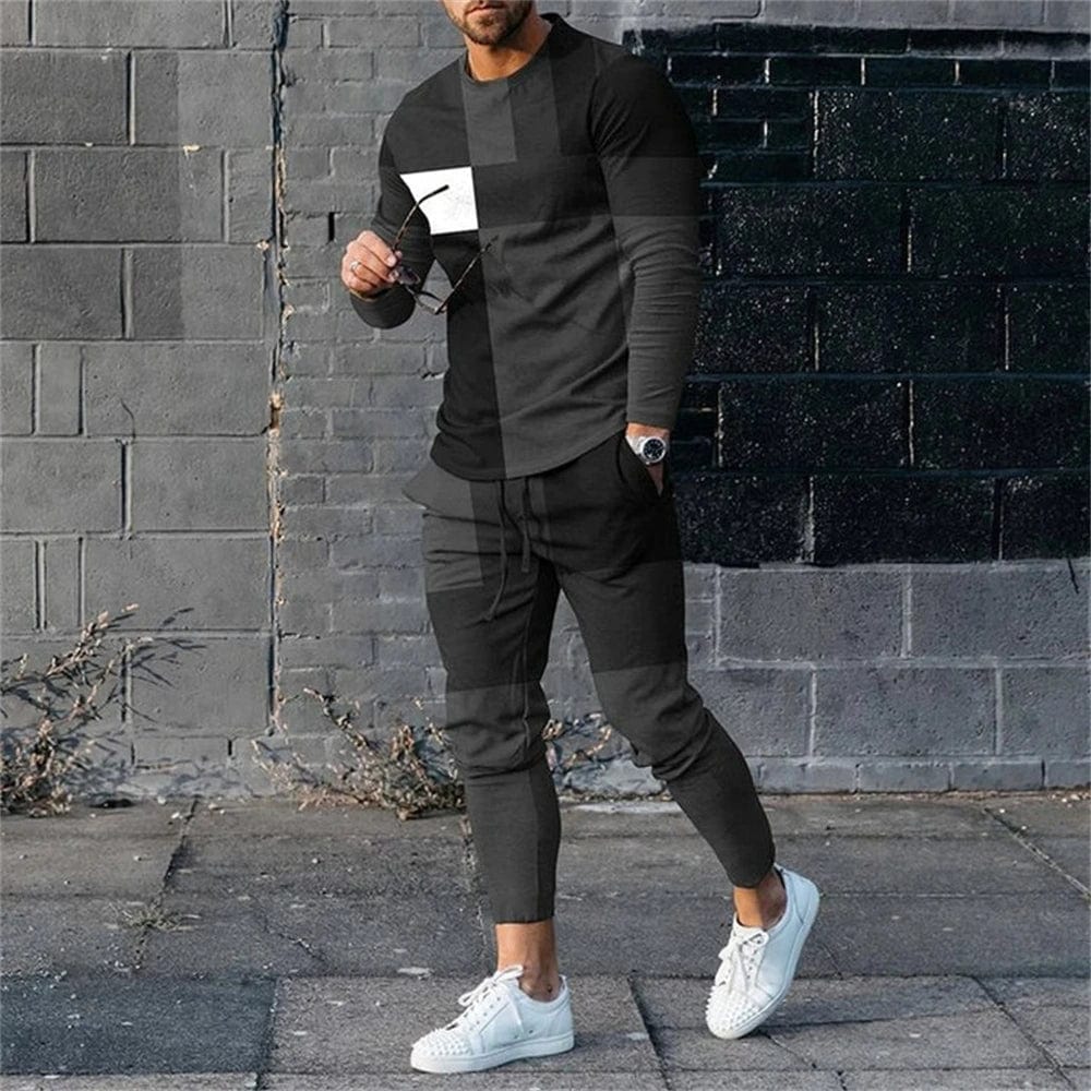 SHOWLU FASHION STORE Gold / 4XL Men Spring And Autumn Vintage Tracksuit Casual long Sleeve T-Shirt+Pants Suit two-Piece Set Man Clothing 2024 Street Sportswear