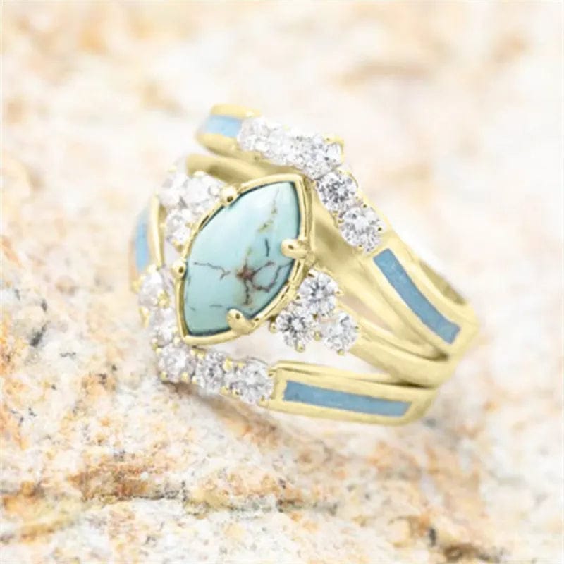 Showlu Fashion Store Gold / 5 3 Pieces/Set Women's Turquoise Rings Delicate Moissanite Engagement Wedding Rings Anniversary Birthday Christmas Gift Jewelry