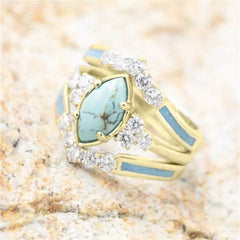 Showlu Fashion Store Gold / 5 3 Pieces/Set Women's Turquoise Rings Delicate Moissanite Engagement Wedding Rings Anniversary Birthday Christmas Gift Jewelry