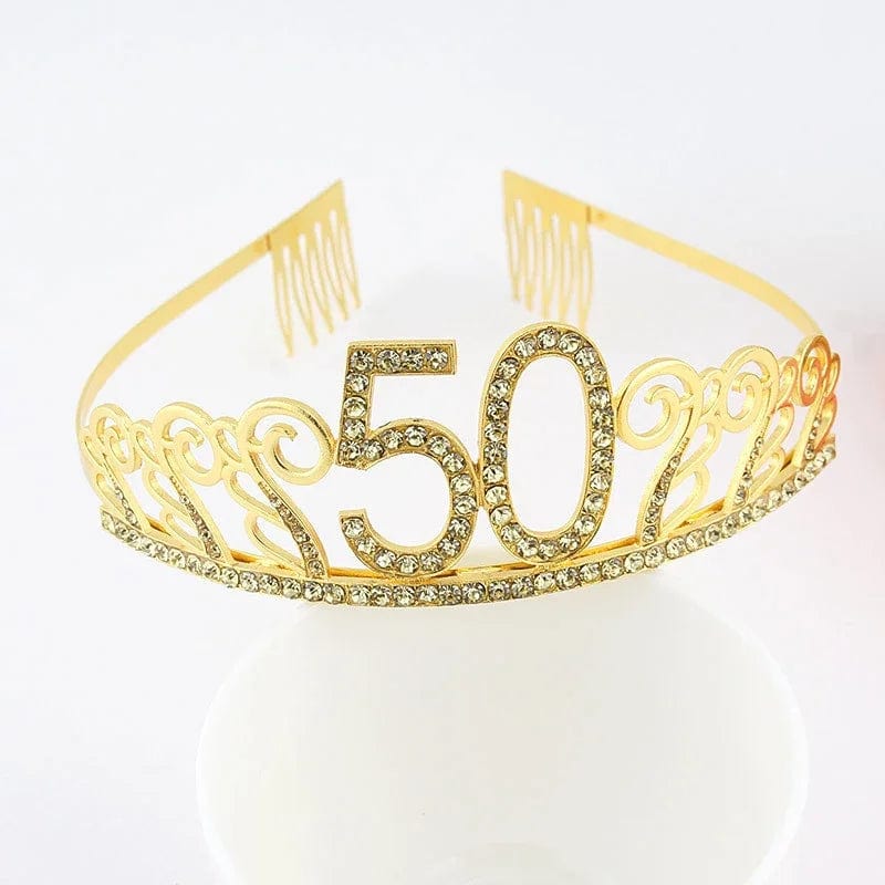  Showlu Fashion Store Gold 50tiara Gold 30 40 50 60 Birthday Queen Tiara Birthday Crystal Crown for Women 30th 40th 50th 60th Birthday Party Decoration Cake Topper