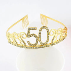  Showlu Fashion Store Gold 50tiara Gold 30 40 50 60 Birthday Queen Tiara Birthday Crystal Crown for Women 30th 40th 50th 60th Birthday Party Decoration Cake Topper